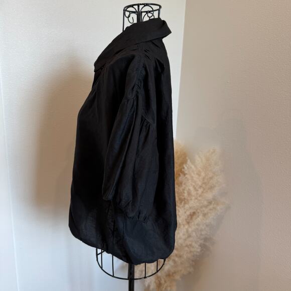 Frame Black Collared Puff Sleeve Button-Up Shirt Top Size XS - Picture 2 of 7
